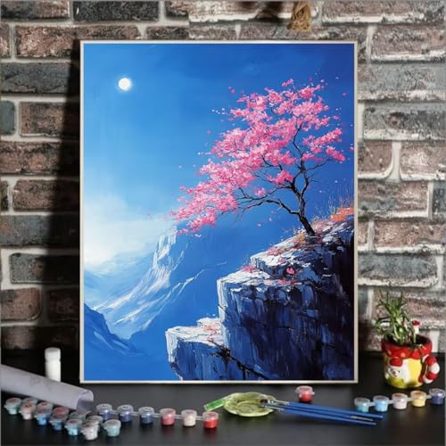 Malen Nach Zahlen Baum, Malen Nach Zahlen Kinder Schneebedeckter Berg, DIY Paint by Numbers Adult AnfäNger Handgemalt öLgemäLde Kit Bastelset mit Pinseln und Acrylfarben für Home Decor 20x30cm 4N-C von GUKUGEKO