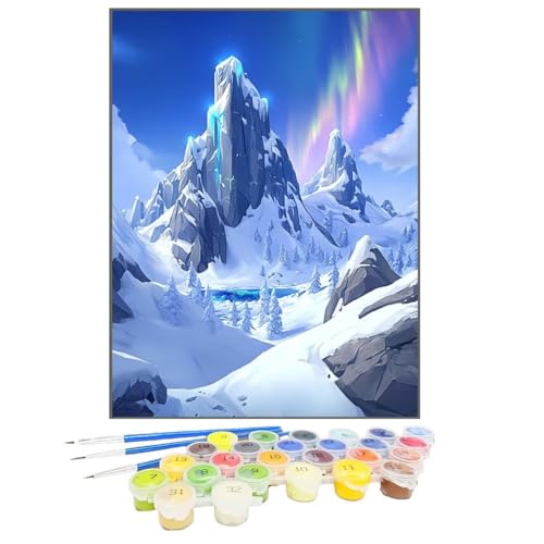 Malen Nach Zahlen Berg, Malen Nach Zahlen Kinder Aurora, DIY Paint by Numbers Adult AnfäNger Handgemalt öLgemäLde Kit Bastelset mit Pinseln und Acrylfarben für Home Decor, Ohne Rahmen 20x30cm 77-T von GUKUGEKO