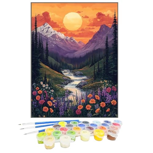 Malen Nach Zahlen Blume, Malen Nach Zahlen Kinder Berg, DIY Paint by Numbers Adult AnfäNger Handgemalt öLgemäLde Kit Bastelset mit Pinseln und Acrylfarben für Home Decor, Ohne Rahmen 100x135cm 01-1 von GUKUGEKO