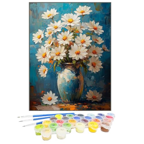 Malen Nach Zahlen Blume, Malen Nach Zahlen Kinder GäNseblüMchen, DIY Paint by Numbers Adult AnfäNger Handgemalt öLgemäLde Kit mit Pinseln und Acrylfarben für Home Decor, Ohne Rahmen 50x65cm F9-4 von GUKUGEKO