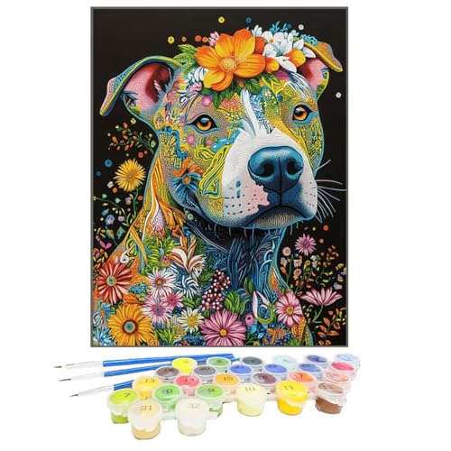 Malen Nach Zahlen Blume, Malen Nach Zahlen Kinder Hund, DIY Paint by Numbers Adult AnfäNger Handgemalt öLgemäLde Kit Bastelset mit Pinseln und Acrylfarben für Home Decor, Ohne Rahmen 50x70cm 62-5 von GUKUGEKO