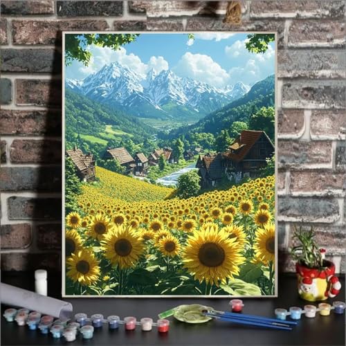 Malen Nach Zahlen Blume, Malen Nach Zahlen Kinder Sonnenblume, DIY Paint by Numbers Adult AnfäNger Handgemalt öLgemäLde Bastelset mit Pinseln und Acrylfarben für Home Decor, Ohne Rahmen 20x30cm 9T-3 von GUKUGEKO