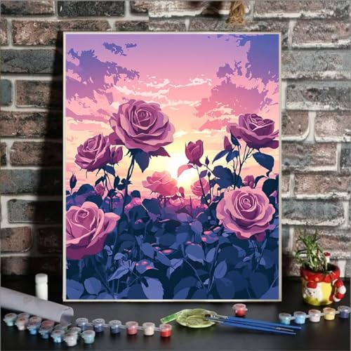 Malen Nach Zahlen Blume, Malen Nach Zahlen Kinder Sonnenuntergang, DIY Paint by Numbers Adult AnfäNger Handgemalt öLgemäLde Kit Bastelset mit Pinseln und Acrylfarben für Home Decor 100x135cm I0-Z von GUKUGEKO