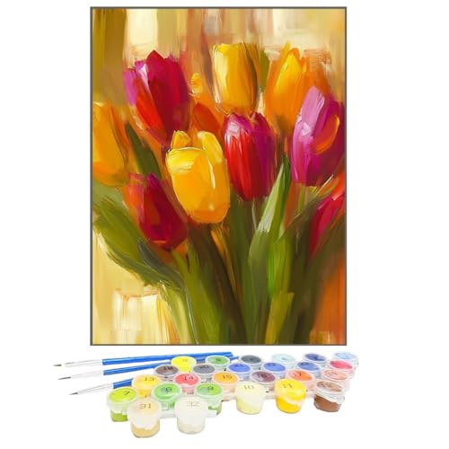 Malen Nach Zahlen Blume, Malen Nach Zahlen Kinder Tulpe, DIY Paint by Numbers Adult AnfäNger Handgemalt öLgemäLde Kit Bastelset mit Pinseln und Acrylfarben für Home Decor, Ohne Rahmen 100x135cm LW-X von GUKUGEKO