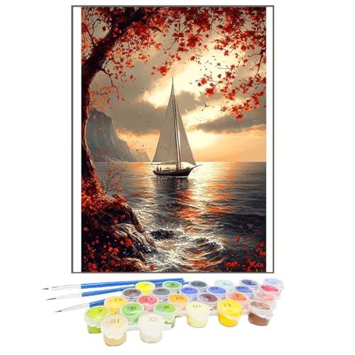 Malen Nach Zahlen Boot, Malen Nach Zahlen Kinder Baum, DIY Paint by Numbers Adult AnfäNger Handgemalt öLgemäLde Kit Bastelset mit Pinseln und Acrylfarben für Home Decor, Ohne Rahmen 100x135cm 5W-7 von GUKUGEKO