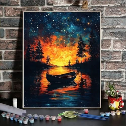 Malen Nach Zahlen Boot, Malen Nach Zahlen Kinder Baum, DIY Paint by Numbers Adult AnfäNger Handgemalt öLgemäLde Kit Bastelset mit Pinseln und Acrylfarben für Home Decor, Ohne Rahmen 20x30cm 2Z-4 von GUKUGEKO