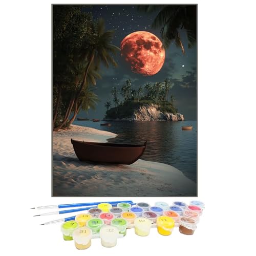 Malen Nach Zahlen Boot, Malen Nach Zahlen Kinder Mond, DIY Paint by Numbers Adult AnfäNger Handgemalt öLgemäLde Kit Bastelset mit Pinseln und Acrylfarben für Home Decor, Ohne Rahmen 100x135cm 80-3 von GUKUGEKO