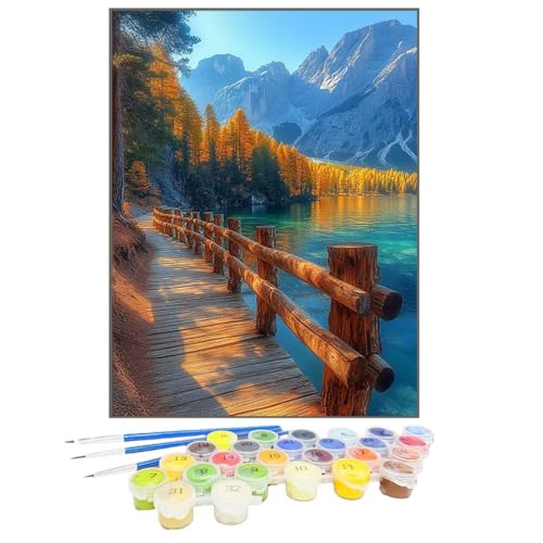 Malen Nach Zahlen BrüCke, Malen Nach Zahlen Kinder Landschaft, DIY Paint by Numbers Adult AnfäNger Handgemalt öLgemäLde Bastelset mit Pinseln und Acrylfarben für Home Decor, Ohne Rahmen 40x50cm TM-V von GUKUGEKO