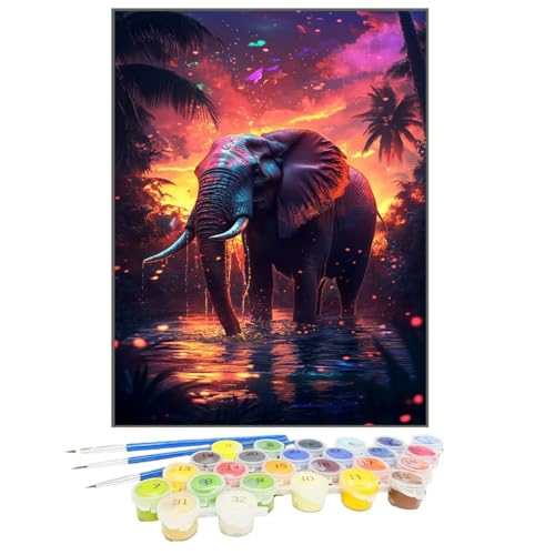 Malen Nach Zahlen Elefant, Malen Nach Zahlen Kinder Baum, DIY Paint by Numbers Adult AnfäNger Handgemalt öLgemäLde Kit Bastelset mit Pinseln und Acrylfarben für Home Decor, Ohne Rahmen 20x30cm JB-4 von GUKUGEKO