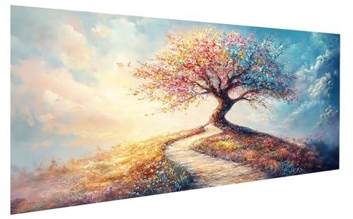 Malen Nach Zahlen Erwachsene Baum, HimmelMalen Nach Zahlen Kinder, DIY Paint by Numbers Leinwand mit Pinseln Und Acrylfarben für Zimmer Deko Wohnzimmer, Frauen Geschenk, Ohne Rahmen 90x180 cm W-4139 von GUKUGEKO