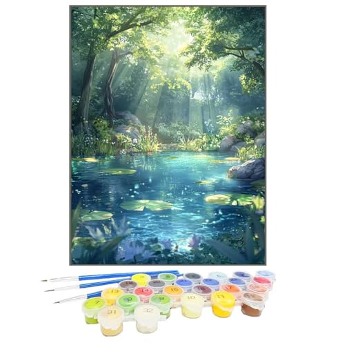 Malen Nach Zahlen Erwachsene Baum, Paint by Numbers Teich DIY mit Pinseln und Acrylfarben Handgemalt öLgemäLde Leinwand für Kreative Heimdekoration Geschenke für Frauen, Ohne Rahmen 100x135cm 3P-V von GUKUGEKO