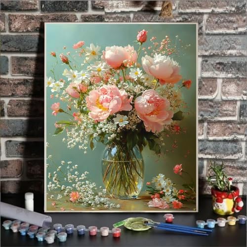 Malen Nach Zahlen Erwachsene Blume, Paint by Numbers Vase DIY mit Pinseln und Acrylfarben Handgemalt öLgemäLde Leinwand für Kreative Heimdekoration Geschenke für Frauen, Ohne Rahmen 100x135cm 93-2 von GUKUGEKO