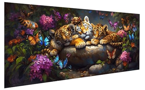 Malen Nach Zahlen Erwachsene Blume, TigerMalen Nach Zahlen Kinder, DIY Paint by Numbers Leinwand mit Pinseln Und Acrylfarben für Zimmer Deko Wohnzimmer, Frauen Geschenk, Ohne Rahmen 90x180 cm W-6911 von GUKUGEKO