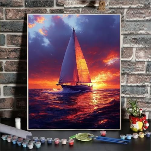 Malen Nach Zahlen Erwachsene Boot, Paint by Numbers Meer DIY mit Pinseln und Acrylfarben Handgemalt öLgemäLde Leinwand für Kreative Heimdekoration Geschenke für Frauen, Ohne Rahmen 20 x 30 cm 64-C von GUKUGEKO