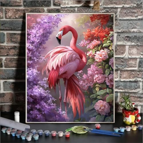 Malen Nach Zahlen Erwachsene Flamingo, Paint by Numbers Blume DIY mit Pinseln und Acrylfarben Handgemalt öLgemäLde Leinwand für Kreative Heimdekoration Geschenke für Frauen, Ohne Rahmen 100x135cm 4A-Y von GUKUGEKO