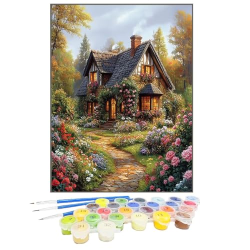 Malen Nach Zahlen Erwachsene HüTte, Paint by Numbers Pflanze DIY mit Pinseln und Acrylfarben Handgemalt öLgemäLde Leinwand für Kreative Heimdekoration Geschenke für Frauen, Ohne Rahmen 20 x 30 cm NO-C von GUKUGEKO