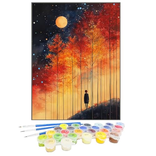 Malen Nach Zahlen Erwachsene Mond, Paint by Numbers Baum DIY mit Pinseln und Acrylfarben Handgemalt öLgemäLde Leinwand für Kreative Heimdekoration Geschenke für Frauen, Ohne Rahmen 100x135cm G4-2 von GUKUGEKO