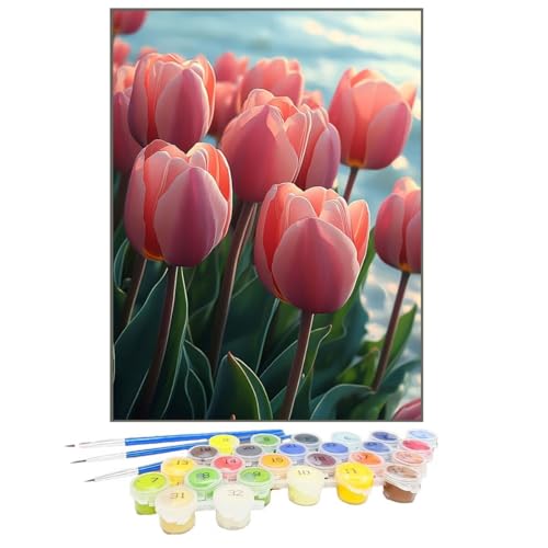 Malen Nach Zahlen Erwachsene Pflanze, Paint by Numbers Tulpe DIY mit Pinseln und Acrylfarben Handgemalt öLgemäLde Leinwand für Kreative Heimdekoration Geschenke für Frauen, Ohne Rahmen 100x135cm S2-1 von GUKUGEKO