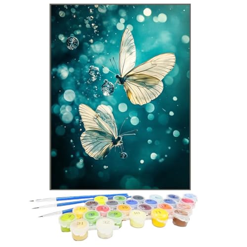 Malen Nach Zahlen Erwachsene Schmetterling, Paint by Numbers Landschaft DIY mit Pinseln und Acrylfarben Handgemalt öLgemäLde für Kreative Heimdekoration Geschenke für Frauen, Ohne Rahmen 50x65 cm 2L-2 von GUKUGEKO