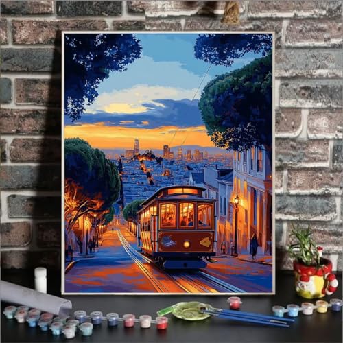 Malen Nach Zahlen Erwachsene Stadt, Paint by Numbers StraßE DIY mit Pinseln und Acrylfarben Handgemalt öLgemäLde Leinwand für Kreative Heimdekoration Geschenke für Frauen, Ohne Rahmen 100x135cm 6Q-8 von GUKUGEKO