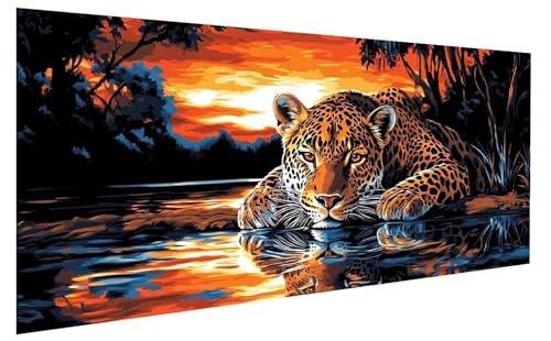 Malen Nach Zahlen Erwachsene Tier, LeopardMalen Nach Zahlen Kinder, DIY Paint by Numbers Leinwand mit Pinseln Und Acrylfarben für Zimmer Deko Wohnzimmer, Frauen Geschenk, Ohne Rahmen 60x120 cm W-7196 von GUKUGEKO