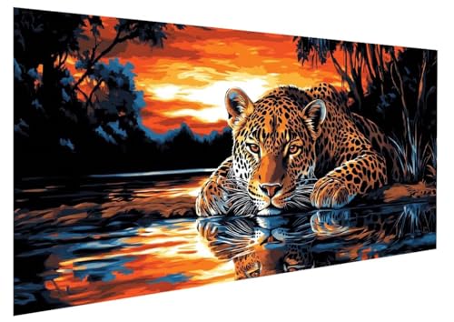 Malen Nach Zahlen Erwachsene Tier, LeopardMalen Nach Zahlen Kinder, DIY Paint by Numbers Leinwand mit Pinseln Und Acrylfarben für Zimmer Deko Wohnzimmer, Frauen Geschenk, Ohne Rahmen 70x140 cm W-7197 von GUKUGEKO