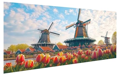 Malen Nach Zahlen Erwachsene WindmüHle, BlumeMalen Nach Zahlen Kinder, DIY Paint by Numbers Leinwand mit Pinseln Und Acrylfarben für Zimmer Deko, Geschenk für Frauen, Ohne Rahmen 100x200 cm W-972 von GUKUGEKO