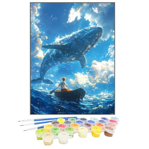 Malen Nach Zahlen Fisch, Malen Nach Zahlen Kinder Himmel, DIY Paint by Numbers Adult AnfäNger Handgemalt öLgemäLde Kit Bastelset mit Pinseln und Acrylfarben für Home Decor, Ohne Rahmen 100x135cm PR-Q von GUKUGEKO