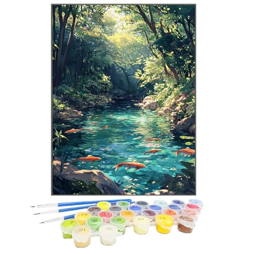 Malen Nach Zahlen Fisch, Malen Nach Zahlen Kinder Teich, DIY Paint by Numbers Adult AnfäNger Handgemalt öLgemäLde Kit Bastelset mit Pinseln und Acrylfarben für Home Decor, Ohne Rahmen 100x135cm E3-1 von GUKUGEKO