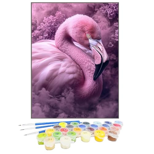 Malen Nach Zahlen Flamingo, Malen Nach Zahlen Kinder Blume, DIY Paint by Numbers Adult AnfäNger Handgemalt öLgemäLde Kit Bastelset mit Pinseln und Acrylfarben für Home Decor, Ohne Rahmen 50x65cm K8-2 von GUKUGEKO