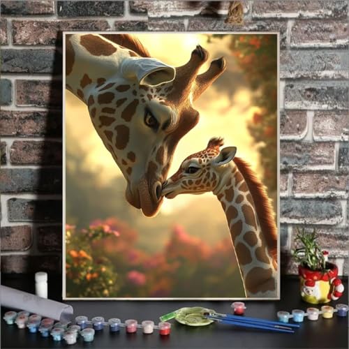 Malen Nach Zahlen Giraffe, Malen Nach Zahlen Kinder Tier, DIY Paint by Numbers Adult AnfäNger Handgemalt öLgemäLde Kit Bastelset mit Pinseln und Acrylfarben für Home Decor, Ohne Rahmen 50x65cm 09-6 von GUKUGEKO