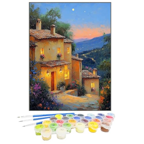 Malen Nach Zahlen Himmel, Malen Nach Zahlen Kinder HüTte, DIY Paint by Numbers Adult AnfäNger Handgemalt öLgemäLde Kit Bastelset mit Pinseln und Acrylfarben für Home Decor, Ohne Rahmen 20x30cm 96-9 von GUKUGEKO