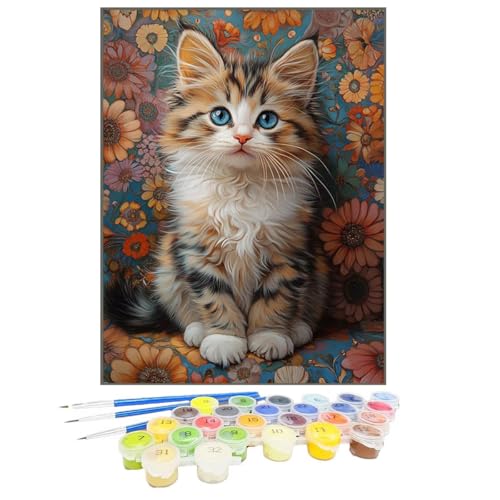 Malen Nach Zahlen Katze, Malen Nach Zahlen Kinder Blume, DIY Paint by Numbers Adult AnfäNger Handgemalt öLgemäLde Kit Bastelset mit Pinseln und Acrylfarben für Home Decor, Ohne Rahmen 100x135cm DC-1 von GUKUGEKO