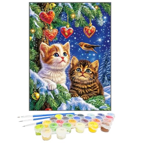 Malen Nach Zahlen Katze, Malen Nach Zahlen Kinder Tier, DIY Paint by Numbers Adult AnfäNger Handgemalt öLgemäLde Kit Bastelset mit Pinseln und Acrylfarben für Home Decor, Ohne Rahmen 20x30cm 5H-F von GUKUGEKO