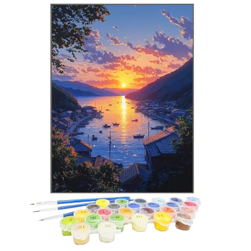 Malen Nach Zahlen Landschaft, Malen Nach Zahlen Kinder Sonnenuntergang, DIY Paint by Numbers Adult AnfäNger Handgemalt öLgemäLde Kit Bastelset mit Pinseln und Acrylfarben für Home Decor 20x30cm PL-3 von GUKUGEKO