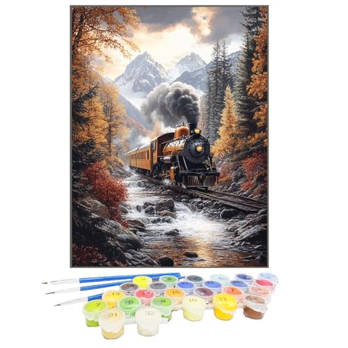 Malen Nach Zahlen Landschaft, Malen Nach Zahlen Kinder Zug, DIY Paint by Numbers Adult AnfäNger Handgemalt öLgemäLde Kit Bastelset mit Pinseln und Acrylfarben für Home Decor, Ohne Rahmen 20x30cm GH-9 von GUKUGEKO