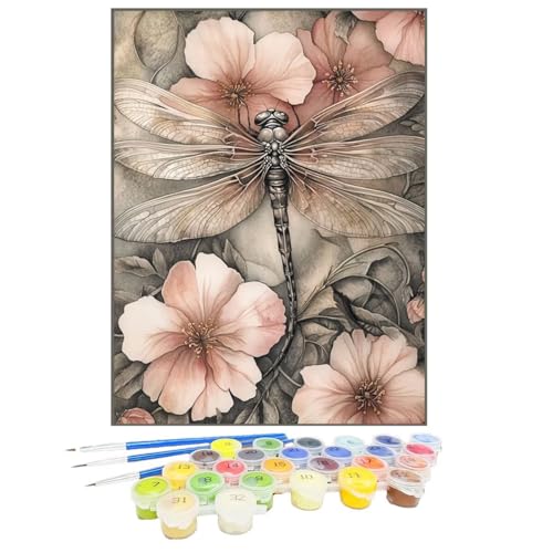 Malen Nach Zahlen Libelle, Malen Nach Zahlen Kinder Blume, DIY Paint by Numbers Adult AnfäNger Handgemalt öLgemäLde Kit Bastelset mit Pinseln und Acrylfarben für Home Decor, Ohne Rahmen 100x135cm 90-Q von GUKUGEKO