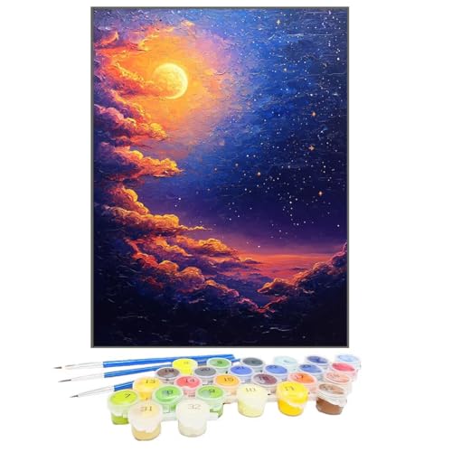 Malen Nach Zahlen Mond, Malen Nach Zahlen Kinder Himmel, DIY Paint by Numbers Adult AnfäNger Handgemalt öLgemäLde Kit Bastelset mit Pinseln und Acrylfarben für Home Decor, Ohne Rahmen 50x65cm 5G-5 von GUKUGEKO