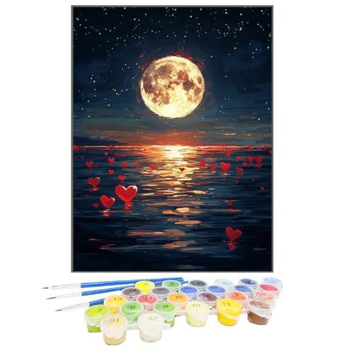 Malen Nach Zahlen Mond, Malen Nach Zahlen Kinder Meer, DIY Paint by Numbers Adult AnfäNger Handgemalt öLgemäLde Kit Bastelset mit Pinseln und Acrylfarben für Home Decor, Ohne Rahmen 100x135cm 7J-2 von GUKUGEKO