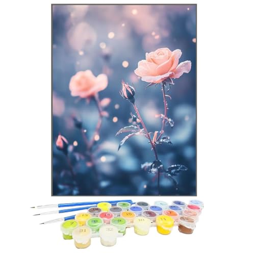 Malen Nach Zahlen Pflanze, Malen Nach Zahlen Kinder Blume, DIY Paint by Numbers Adult AnfäNger Handgemalt öLgemäLde Kit Bastelset mit Pinseln und Acrylfarben für Home Decor, Ohne Rahmen 50x70cm W2-4 von GUKUGEKO