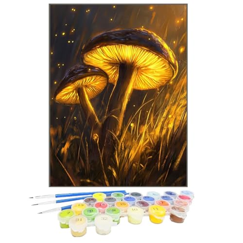 Malen Nach Zahlen Pilz, Malen Nach Zahlen Kinder Landschaft, DIY Paint by Numbers Adult AnfäNger Handgemalt öLgemäLde Kit Bastelset mit Pinseln und Acrylfarben für Home Decor, Ohne Rahmen 20x30cm TH-6 von GUKUGEKO