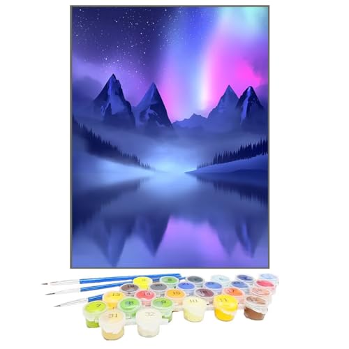 Malen Nach Zahlen Polarlicht, Malen Nach Zahlen Kinder Berg, DIY Paint by Numbers Adult AnfäNger Handgemalt öLgemäLde Kit Bastelset mit Pinseln und Acrylfarben für Home Decor, Ohne Rahmen 40x50cm 9J-P von GUKUGEKO