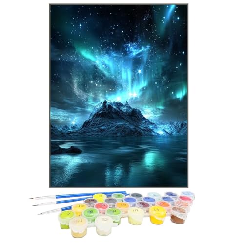 Malen Nach Zahlen Polarlicht, Malen Nach Zahlen Kinder Landschaft, DIY Paint by Numbers Adult AnfäNger Handgemalt öLgemäLde Kit mit Pinseln und Acrylfarben für Home Decor, Ohne Rahmen 20x30cm 36-9 von GUKUGEKO