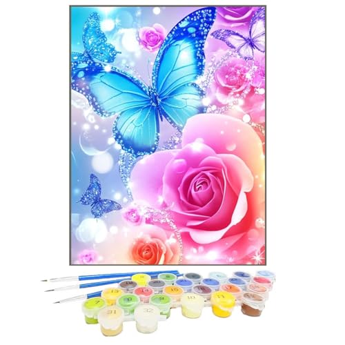 Malen Nach Zahlen Schmetterling, Malen Nach Zahlen Kinder Blume, DIY Paint by Numbers Adult AnfäNger Handgemalt öLgemäLde Kit mit Pinseln und Acrylfarben für Home Decor, Ohne Rahmen 20x30cm 1N-I von GUKUGEKO