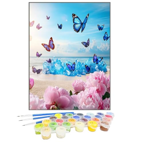 Malen Nach Zahlen Schmetterling, Malen Nach Zahlen Kinder Blume, DIY Paint by Numbers Adult AnfäNger Handgemalt öLgemäLde Kit mit Pinseln und Acrylfarben für Home Decor, Ohne Rahmen 40x50cm U7-O von GUKUGEKO