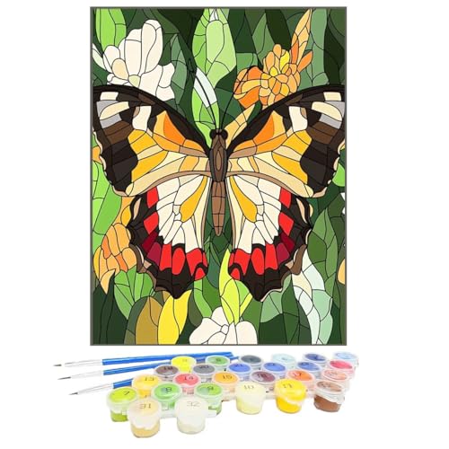 Malen Nach Zahlen Schmetterling, Malen Nach Zahlen Kinder Landschaft, DIY Paint by Numbers Adult AnfäNger Handgemalt öLgemäLde Kit Bastelset mit Pinseln und Acrylfarben für Home Decor 50x65cm D1-7 von GUKUGEKO