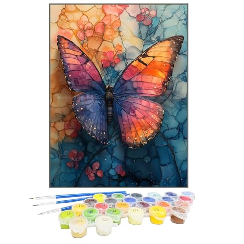 Malen Nach Zahlen Schmetterling, Malen Nach Zahlen Kinder Tier, DIY Paint by Numbers Adult AnfäNger Handgemalt öLgemäLde Bastelset mit Pinseln und Acrylfarben für Home Decor, Ohne Rahmen 50x65cm 67-6 von GUKUGEKO