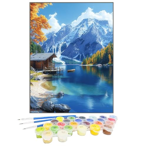 Malen Nach Zahlen Schneebedeckter Berg, Malen Nach Zahlen Kinder See, DIY Paint by Numbers Adult AnfäNger Handgemalt öLgemäLde Kit Bastelset mit Pinseln und Acrylfarben für Home Decor 100x135cm WG-O von GUKUGEKO