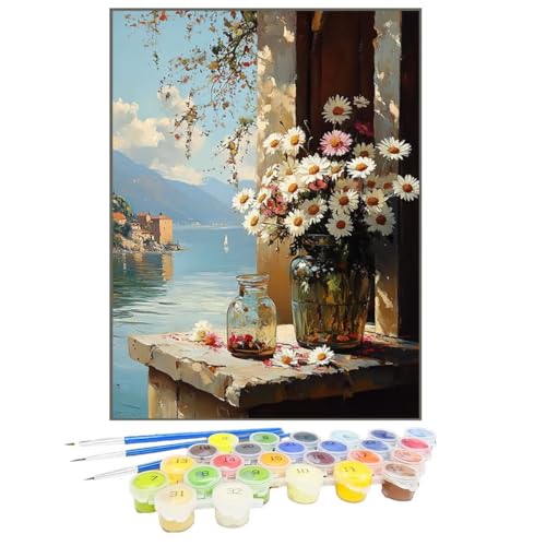 Malen Nach Zahlen See, Malen Nach Zahlen Kinder Blume, DIY Paint by Numbers Adult AnfäNger Handgemalt öLgemäLde Kit Bastelset mit Pinseln und Acrylfarben für Home Decor, Ohne Rahmen 100x135cm OE-2 von GUKUGEKO