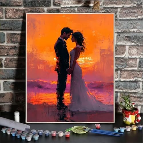 Malen Nach Zahlen Sonnenuntergang, Malen Nach Zahlen Kinder Paar, DIY Paint by Numbers Adult AnfäNger Handgemalt öLgemäLde Kit mit Pinseln und Acrylfarben für Home Decor, Ohne Rahmen 20x30cm 62-T von GUKUGEKO